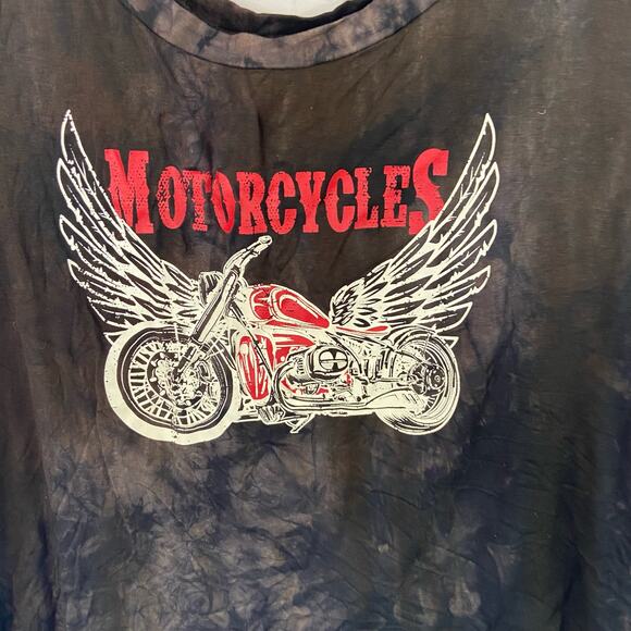 Windsor L Black Motorcycle Tie Dye Short Sleeve Graphic Boxy Tshirt Crop Top - Picture 4 of 7